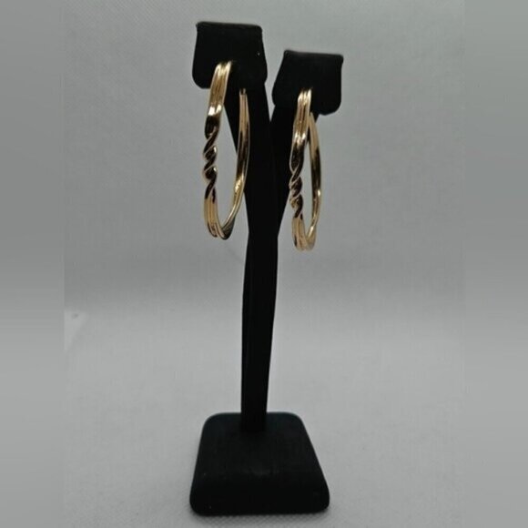 Double Hoop Twist Gold Tone Hoop Earrings - Picture 2 of 6